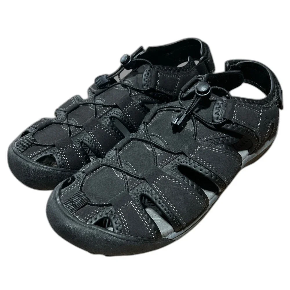 Khombu Fisherman Sandals Men’s 8.5 Black Faux Leather Closed Toe Strap Comfort